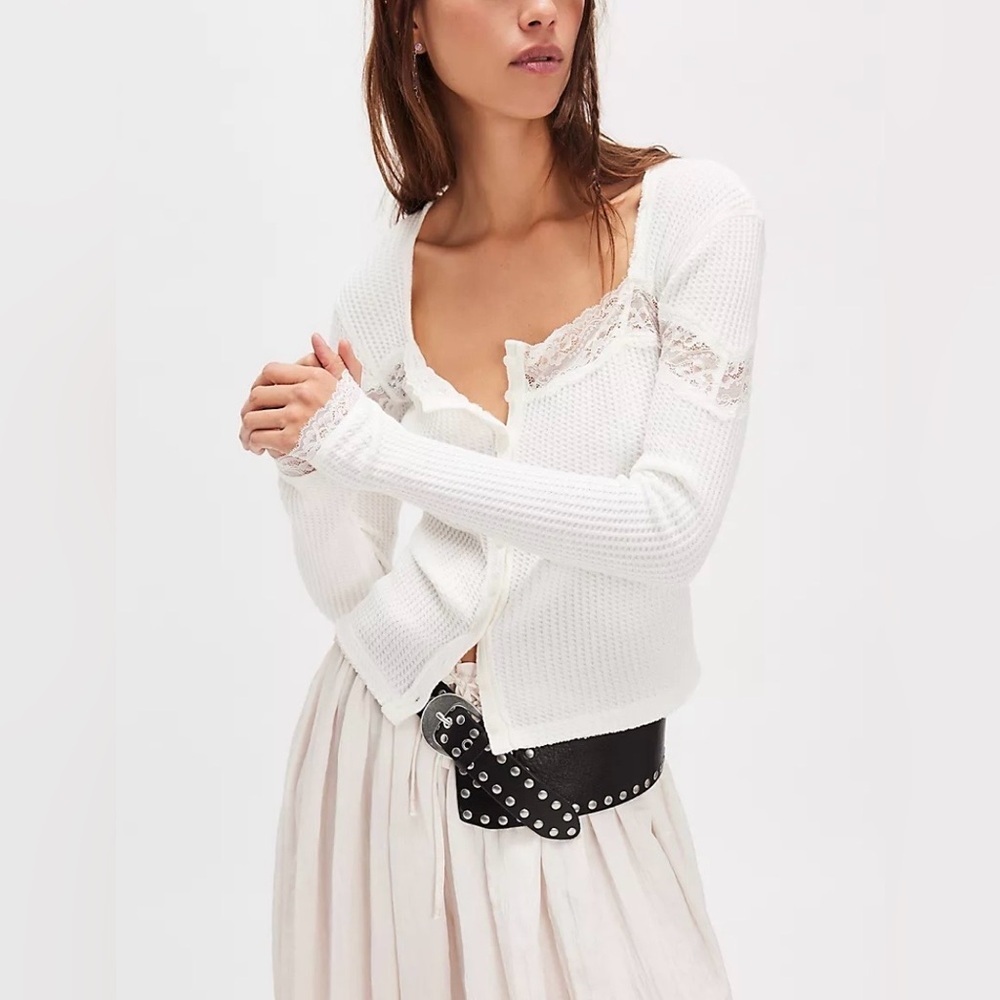 Free People White Lace Trim Cardigan Small NWT